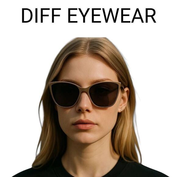 Diff Eyewear Make a Difference Neutral Taupe Chunky Cats Eye Sunglasses NEW Case - Picture 1 of 14